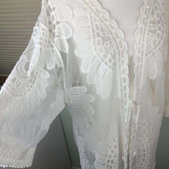 Coastal Beachy Longline Open Front Duster Lace Cardigan Coverup Romantic Dainty - Picture 11 of 14
